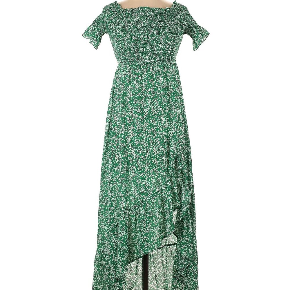 Lulus Midi Dress Womens Green Floral Off-the-Shoulder Smocked Small